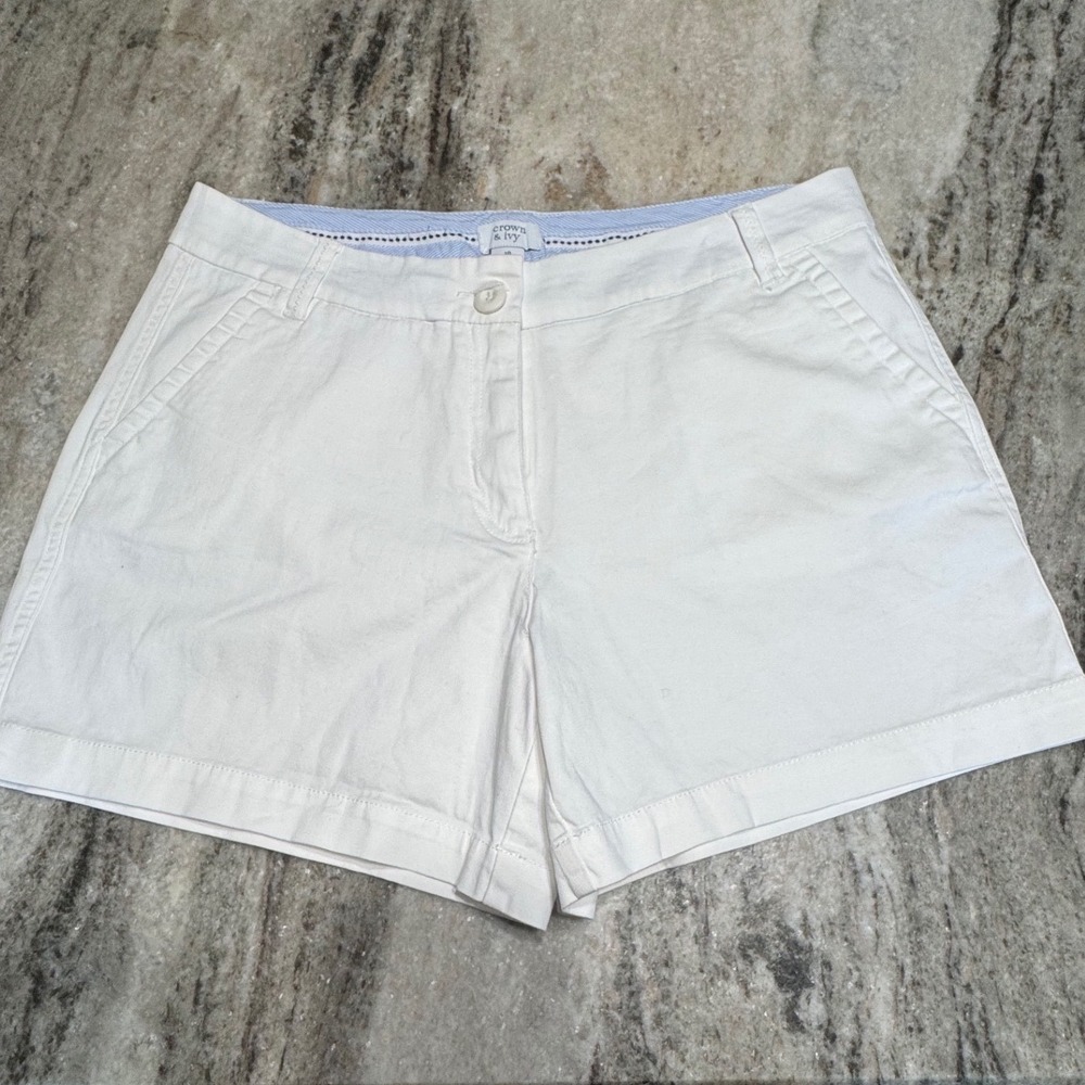 Crown & Ivy Shorts Womens 10 Caroline Stretch Chino White Preppy Coastal
